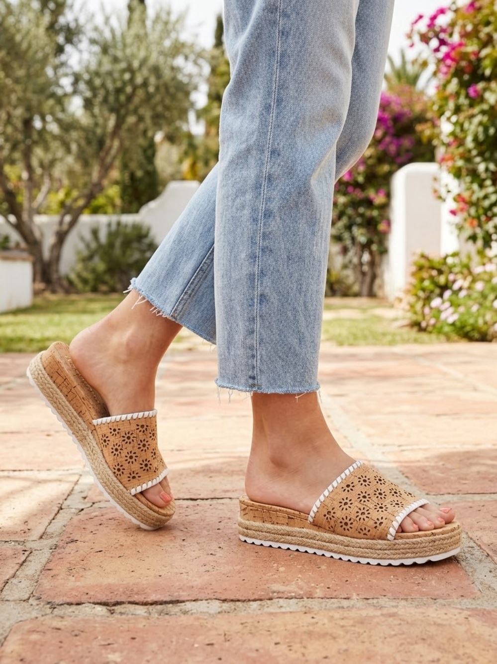 Jack Rogers Tan Laser-Cut Espadrille Platform Mule